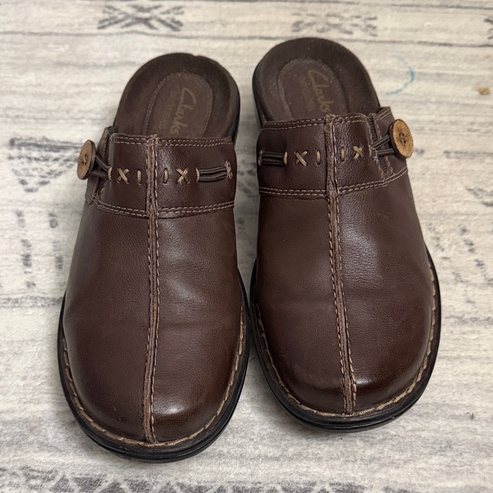 Clarks Men’s Dark Brown Leather Slip-On Loafers VINTAGE